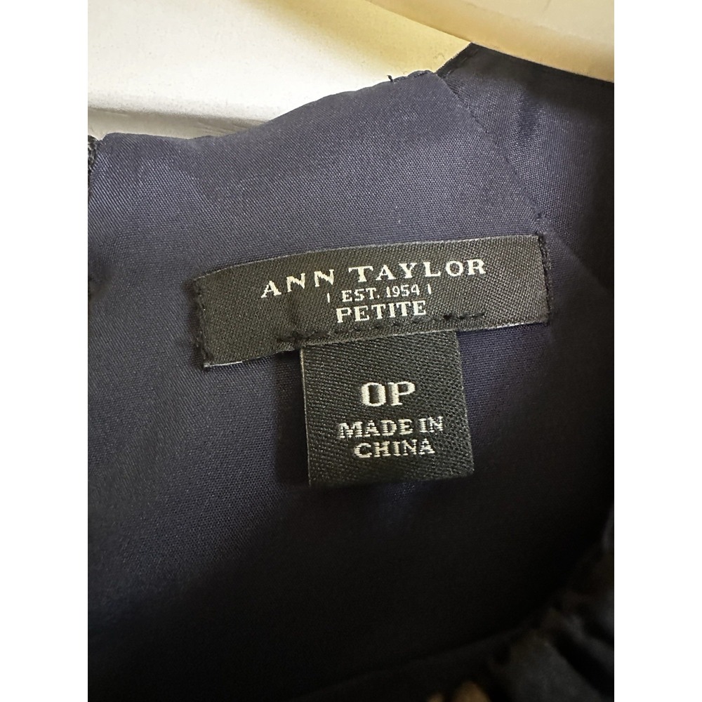 Ann Taylor Navy Blue & Brown Abstract Print Dress Cap Sleeve Size‎ O Petite - Picture 4 of 5